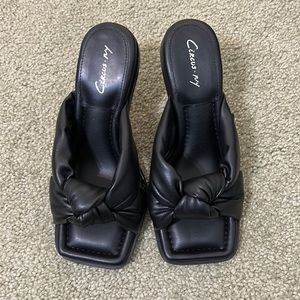 Circus NY by Sam Edelman Sim Knitted Sandals Black Faux Leather Women's Size 7